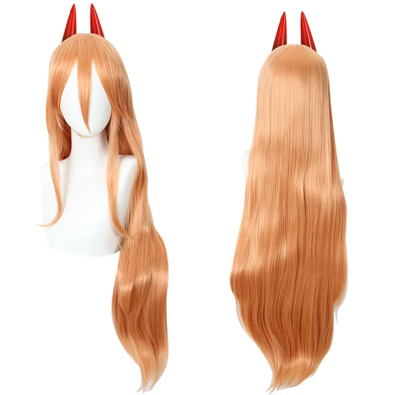 Xiu Dan Chainsaw Man Parva 코스프레 가발, 오렌지, 90cm 두꺼운 가짜 머리 465B 뿔 없음