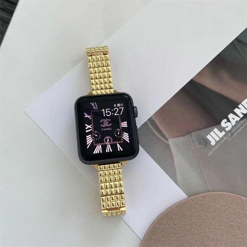 Plaid Slim Chain Stainless Steel Metal Watch Strap for Apple Watch (42MM/44MM/45MM 38MM /40MM /41MM )  Exquisite Watchband