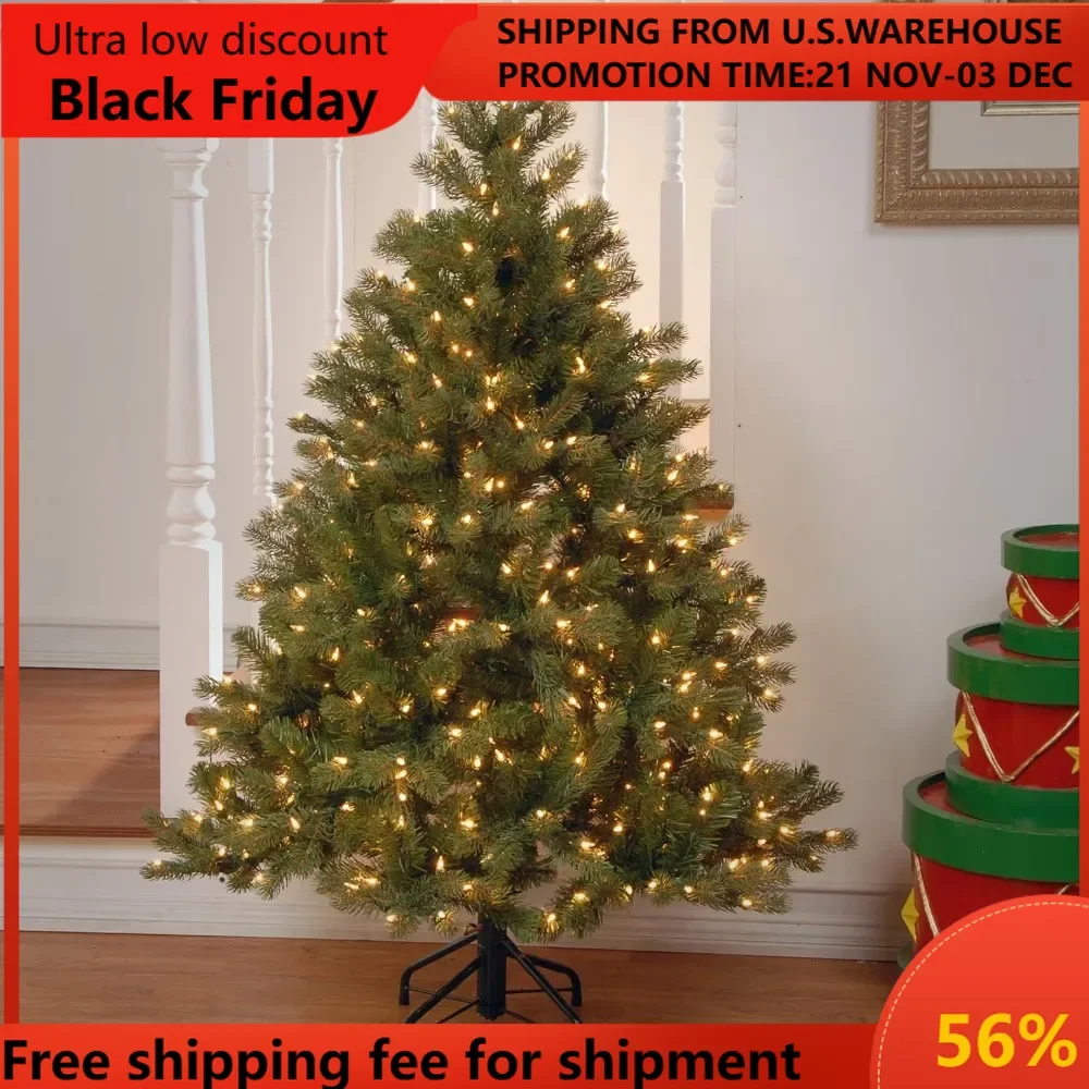 Pre-Lit 'Feel Real' Artificial Full Downswept Christmas Tree, Green, Douglas Fir, White Lights, Includes  Christmas Halloween