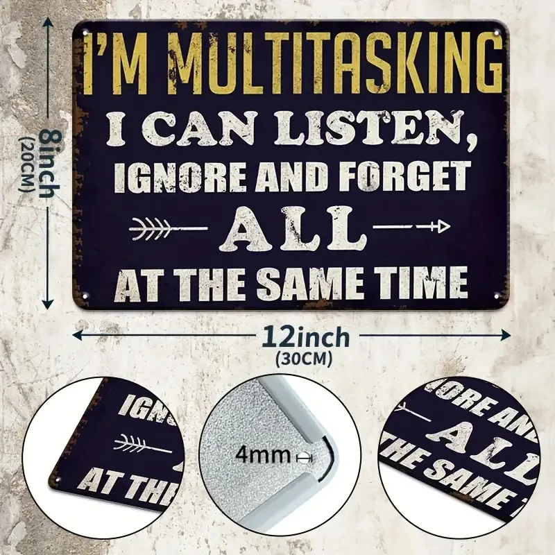 2D Flat Funny Warning Man Cave Metal Tin Sign 8x12 in,6Pcs Retro Sarcasm Quote Iron Plaque Garage Bar Wall Decor