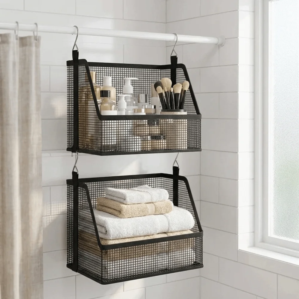 Large Capacity Hanging Mesh Storage Basket Breathable with Hooks Closet Hanging Organizer Space Saving Sundry Storage Bag