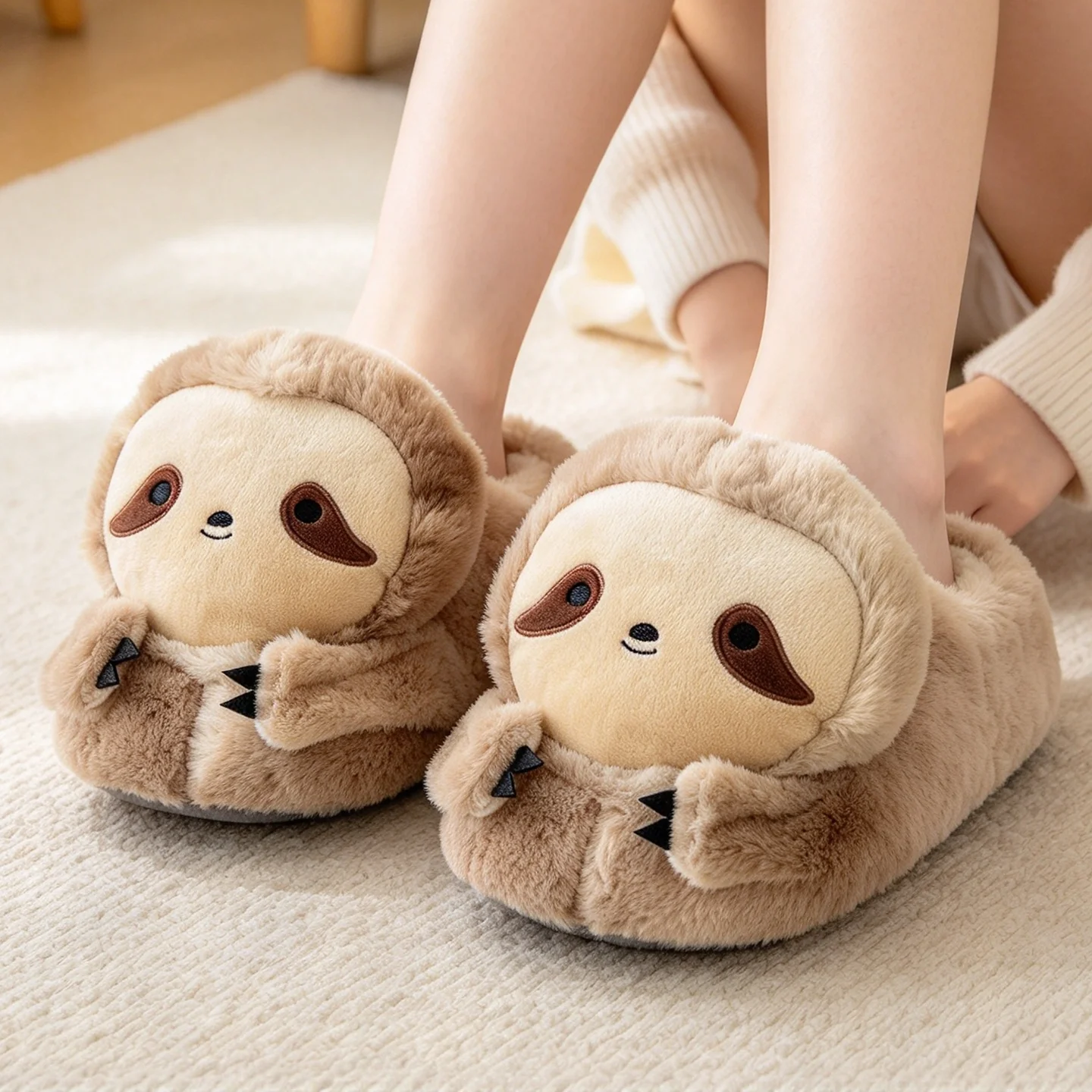 YanQing Sloth Plush Slippers Cartoon Animals Stuffed Shoes Cute Women Men Indoor House Fuzzy Slipper Birthday Christmas Gifts