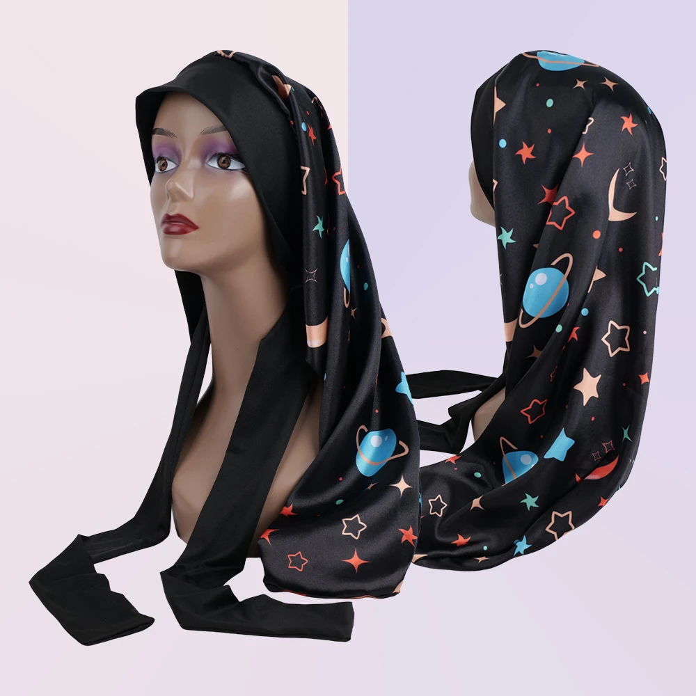 Weiche, mit Satin gefütterte, extra lange, verstellbare Duschhaube für Damen, wasserdichtes Nacht-Haarpflegezubehör