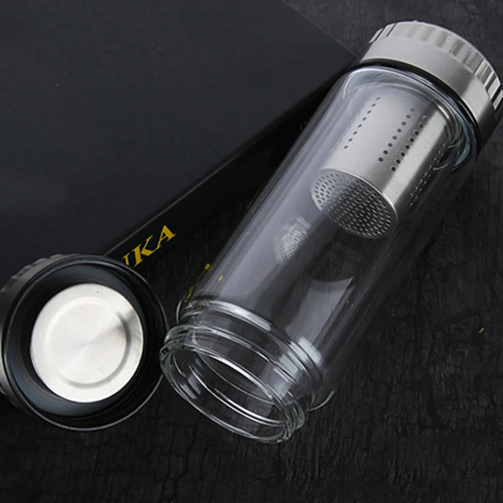 

Glass Water Tumbler Portable Thermal Double Wall Tea Bottle with Filter for Coffee Hot Drink & Cold Drink