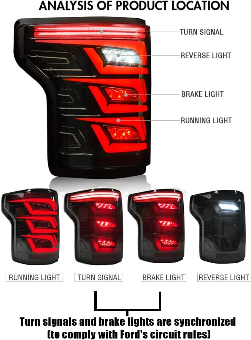 1Set LH + RH LED أضواء خلفية لفورد F-150 F150 2015-2020 متتابعة بدوره إشارة الجذع الخلفية مصابيح الفرامل الجمعية #2