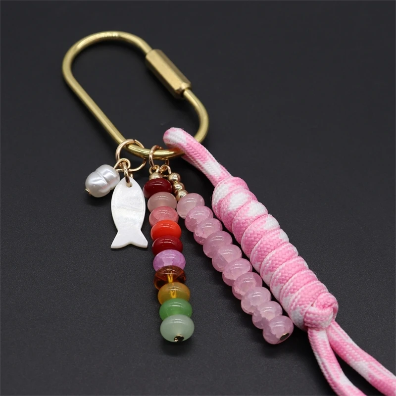 Bag Charm Keychain with Handwoven Braided Cord, Clip Hook and Bead Fish Detail for Key Styling and Daily Carry E0BF