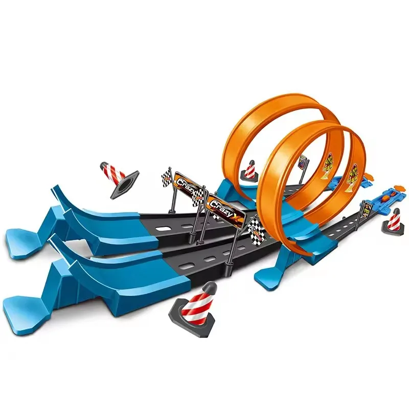 Hot Stunt Speed Doppie ruote per auto Modello pista da corsa Kit ferroviari assemblati fai da te Catapulta Rail Car Racing Boy Giocattoli per bambini Regalo