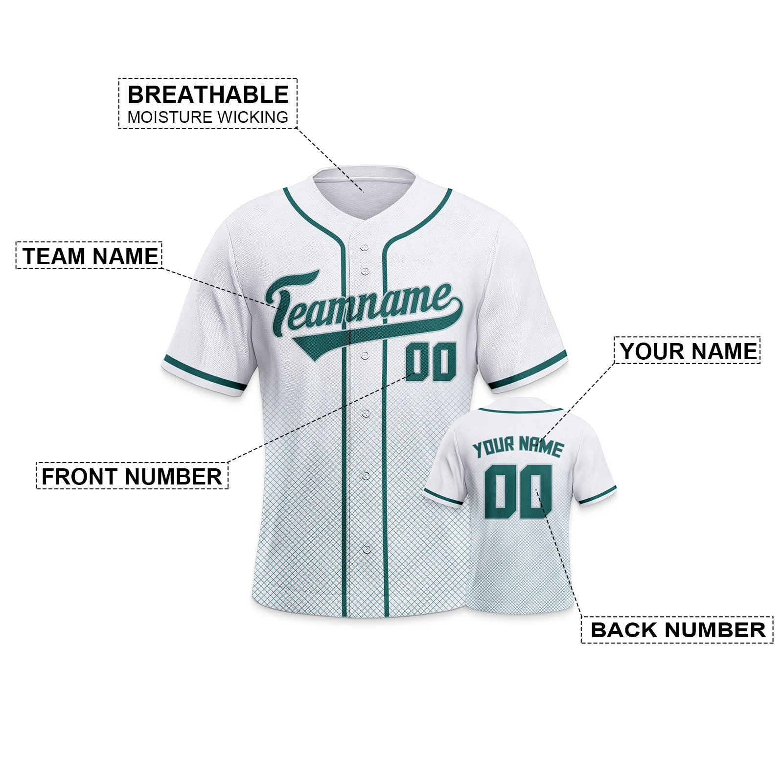 Custom Baseball Shirt White Green Men Women Personalized Printed Team Name Number Baseball Jersey Youth Kids Button Down Uniform