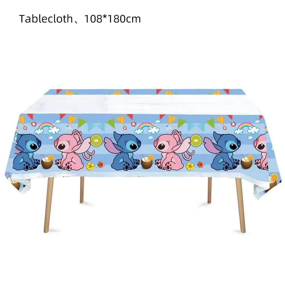 Disney Stitch Party Tablecloth Kids Birthday Party Decoration Blue Pink Angel Table Cover for Baby Shower Supplies Tablecover