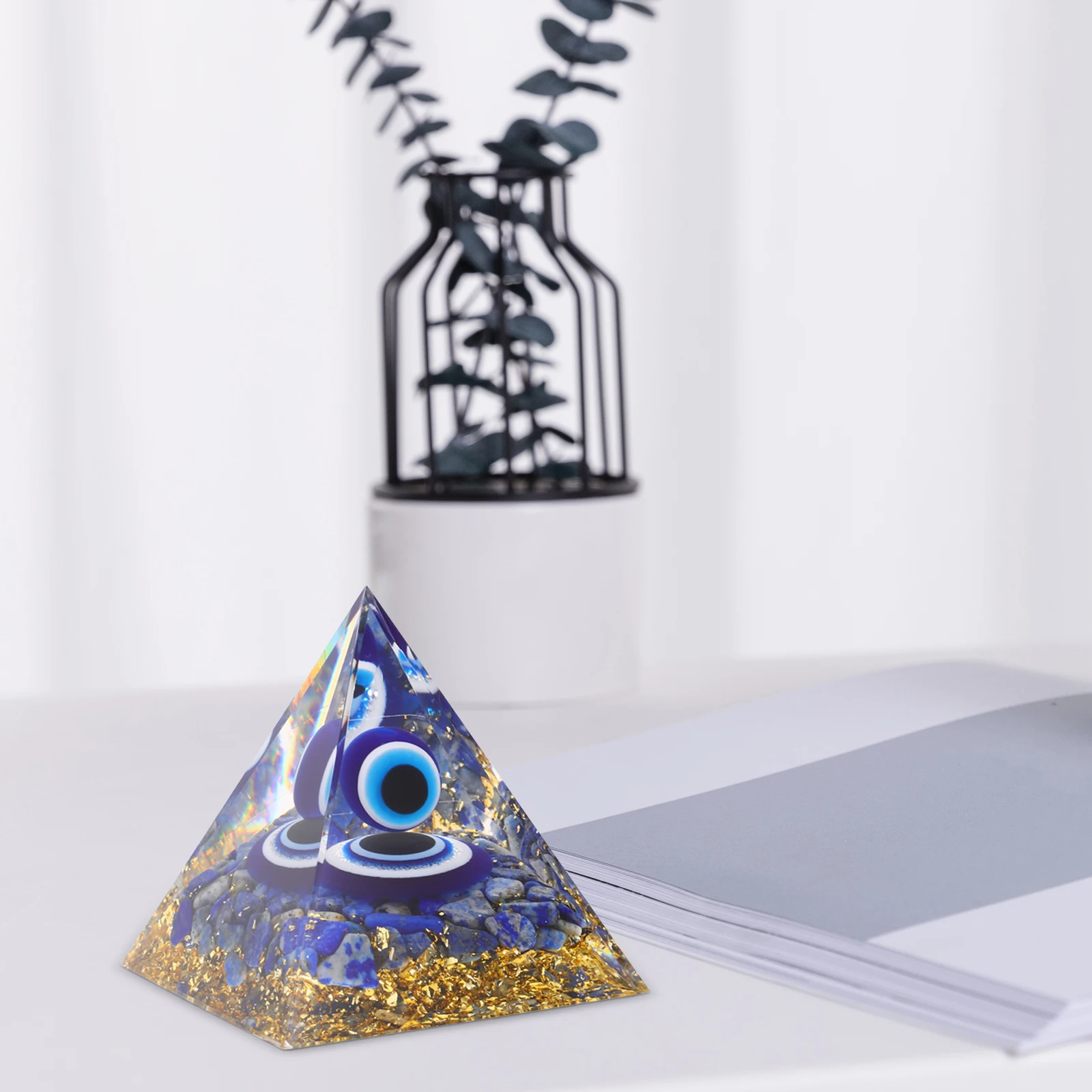

Exquisite Lapis Craft Pyramid Desktop Decoration Modern Sculpture for Living Room Study Room Home Decor Collection Gift