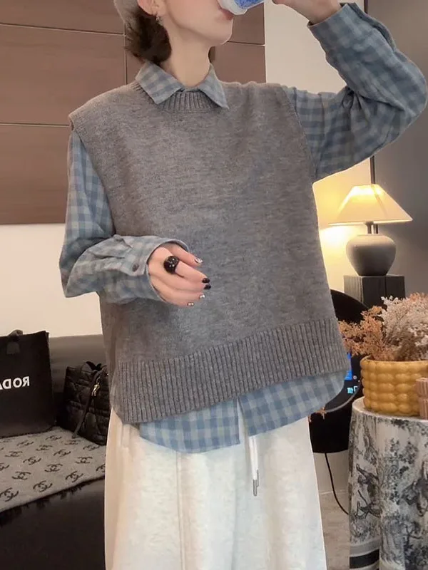 فضفاض محبوك تانك القمم شتاء جديد Sle الفني تنوعا جولة Ne Svel الأعلى للنساء تخفيف Sle الإنتاج الصيني