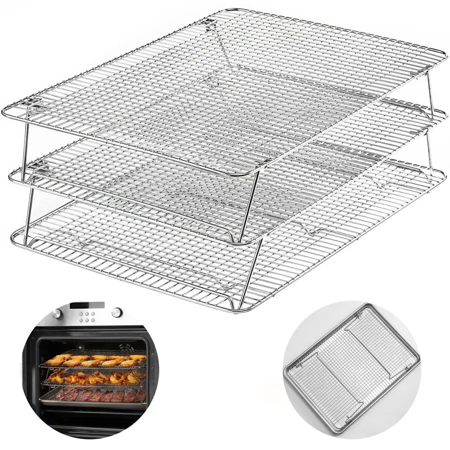 

OvenSalf Collapsible Cooling Rack for Baking, 3 Tier 12x 16.5, Stainless Steel and Fit Half Sheet, Stackable Wire Cooling Racks