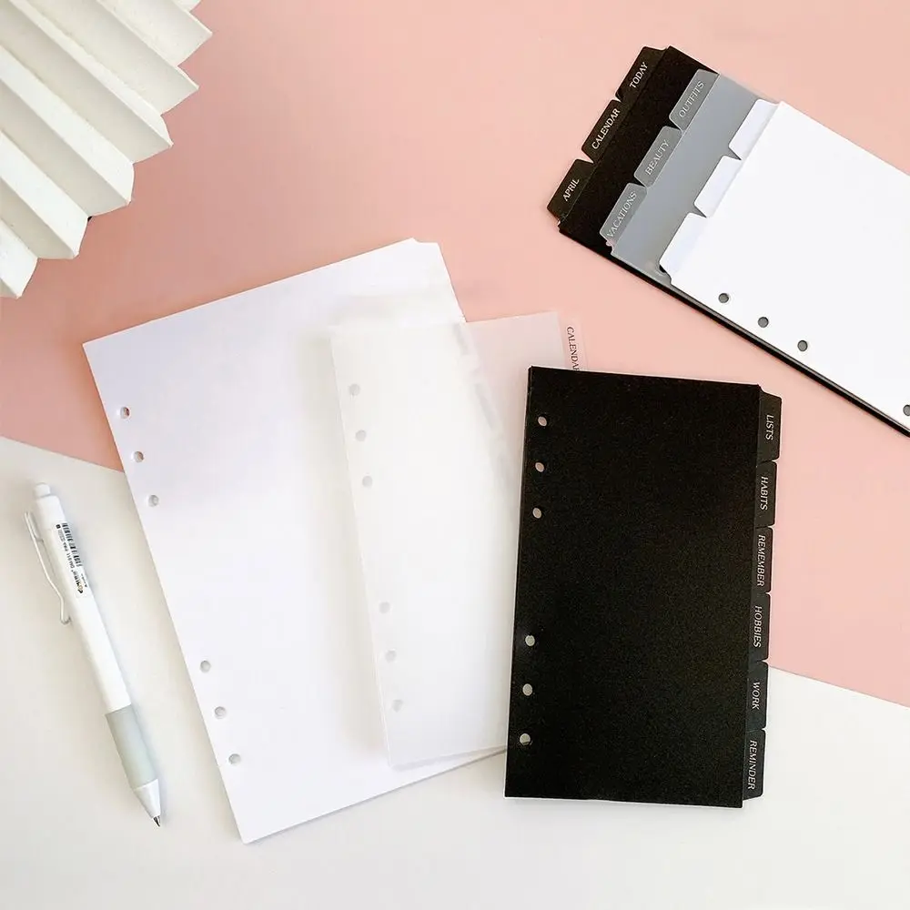 A5 A6 Separator Paper Index Black White Page Notebook Page Classification Separator 6 Holes Transparent