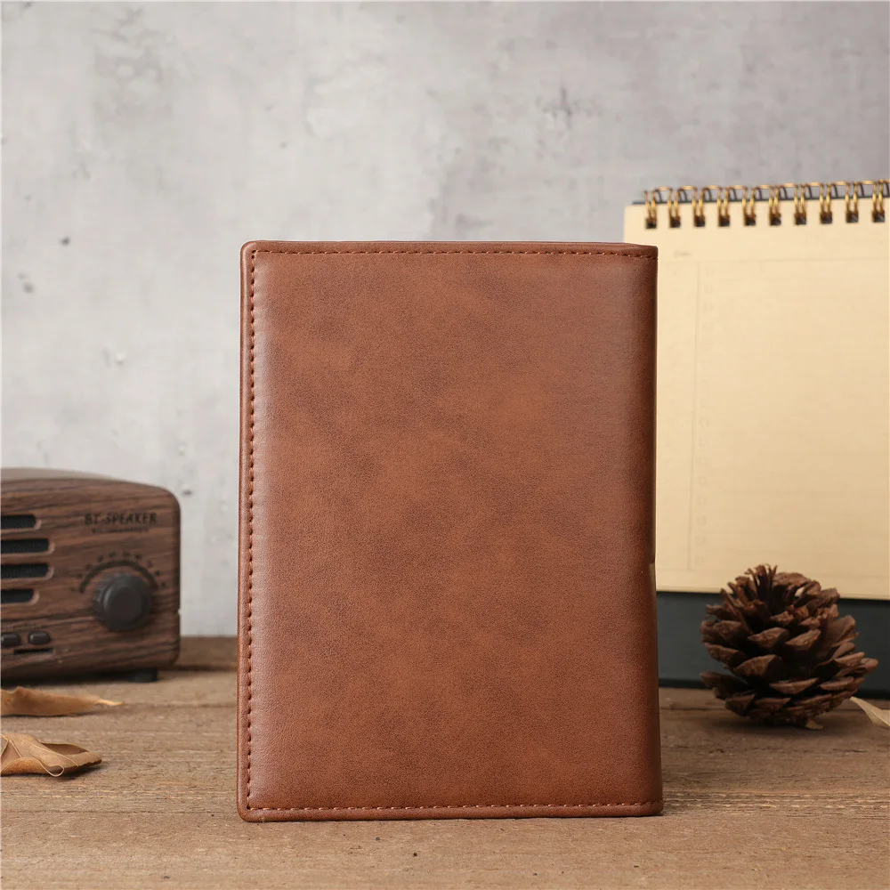 1146 Unisex Brown Folding Leather Passport Bag, Casual Vertical Wallet, Travel Retro Crazy Horse Pickup Bag