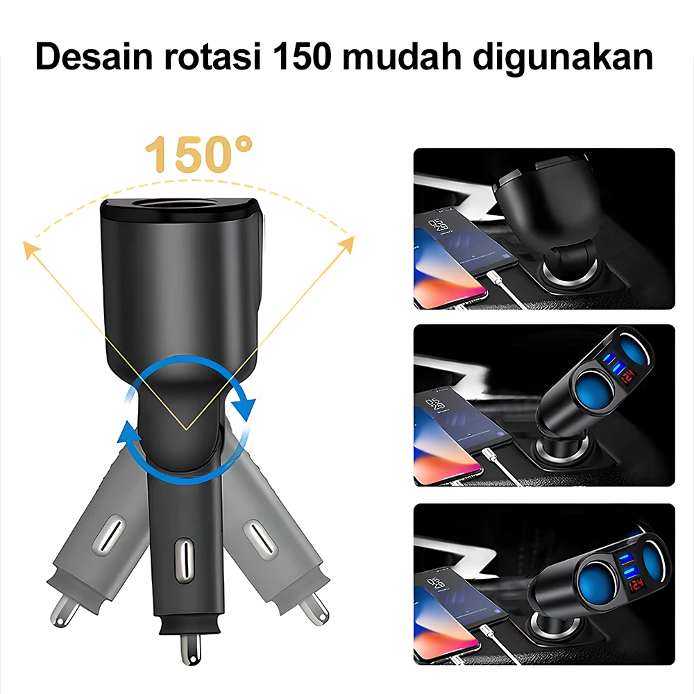 Auto-Zigarettenanzünder-Steckdosenverteiler 12V-24V Steckdosenverteiler Netzteil PD QC3.0 Schnellladung Dual-USB mit Spannungsanzeige – Detail 3