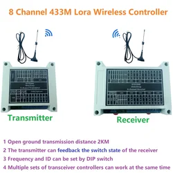 8 Channel DC 12V 433M Feedback Remote Controller Lora Relay Swicth Module RTTXA08 RTRXB08 Kit