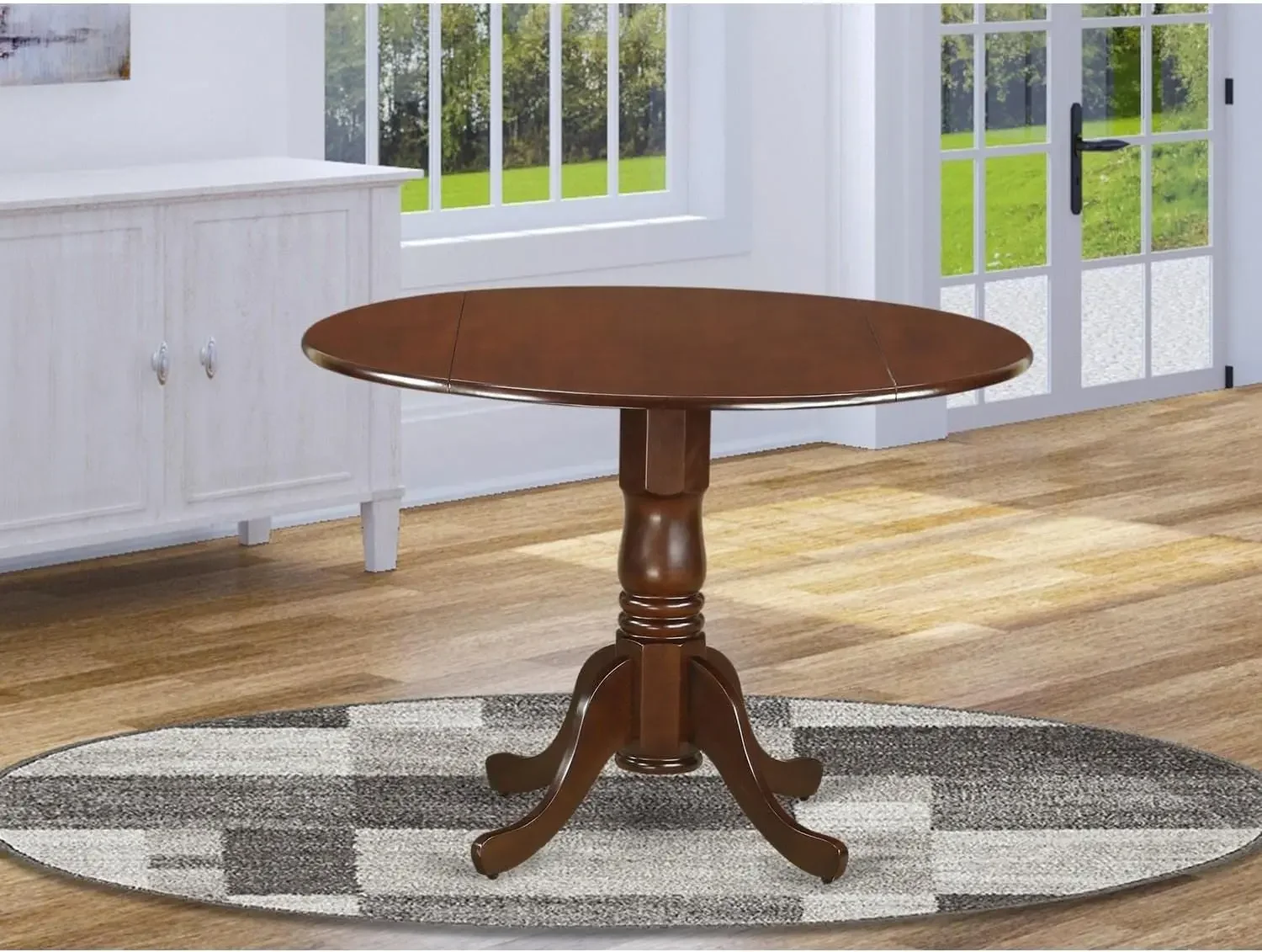 DLT-MAH-TP Dublin Dining Room Table - a Round Solid Wood Table Top with Dropleaf & Pedestal Base, 42x42 Inch, Mahogany