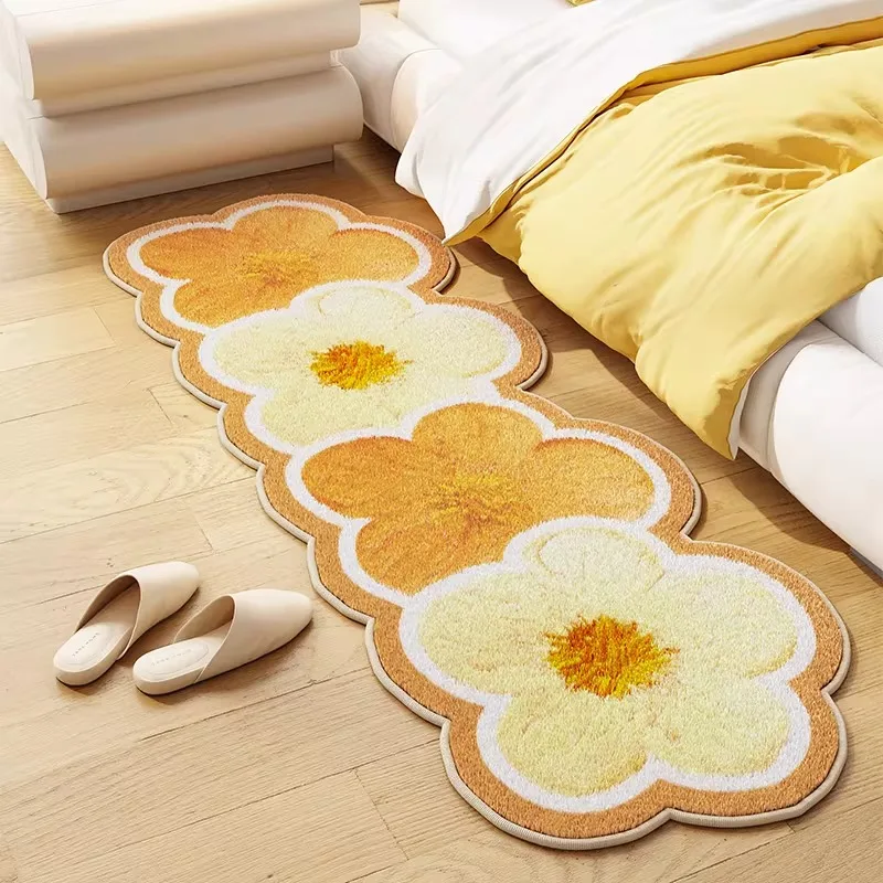 Bedroom Bedside Rug Soft Comfortable Faux Cashmere Carpet Modern Style Floral Pattern Shaped Rugs Long Home Decoration Carpets