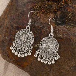 New Indian Jewelry Bohemian Jhumka Tassel Bell Earrings Women's Retro Round Crystal Rhinestone Alloy Earrings Pendientes Mujer