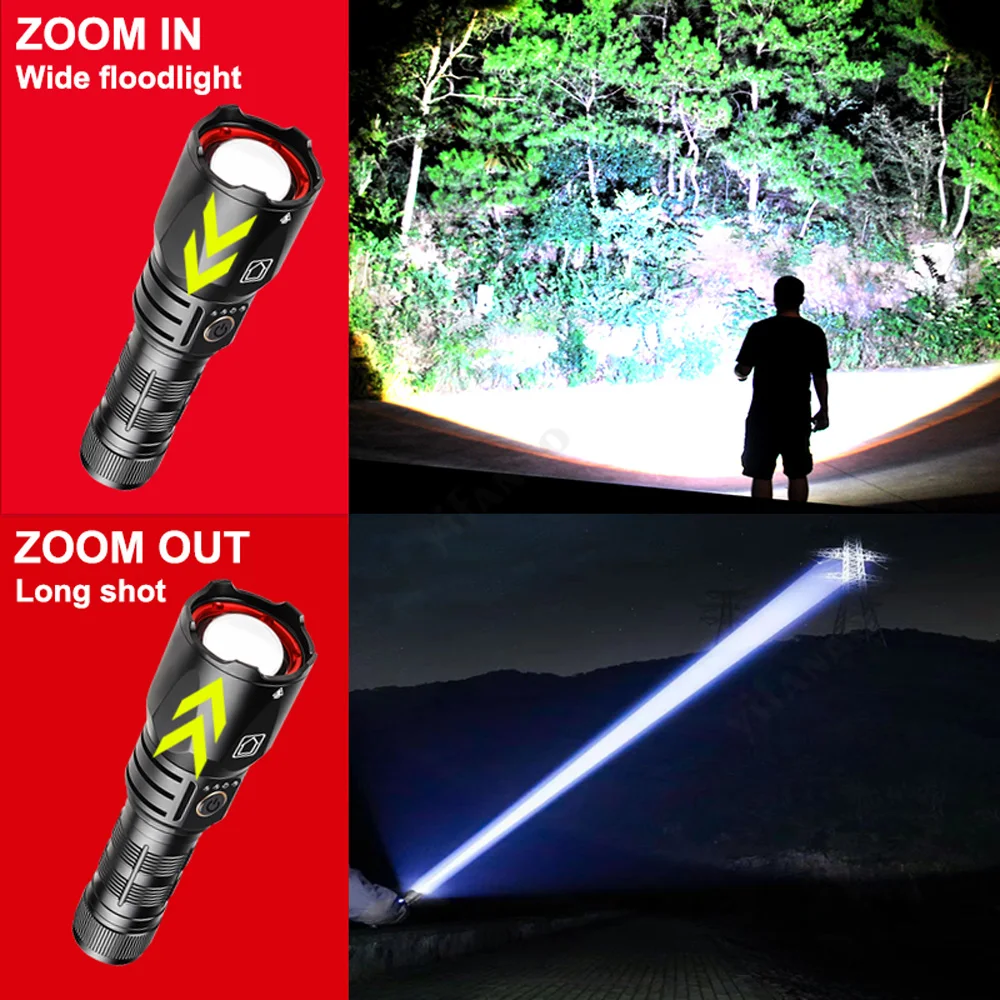 Imagem -03 - Usb Lanterna Led Recarregável Alta Potência Zoom Lanterna Tática Long Shot Tocha Flash Light 9999m 500w 9000000lm