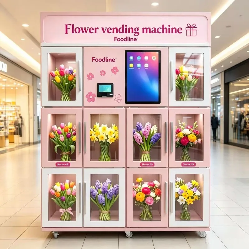 Advanced IoT Integrated Flower Vending Machine with Real-Time Inventory Tracking and Online to Offline Retail System