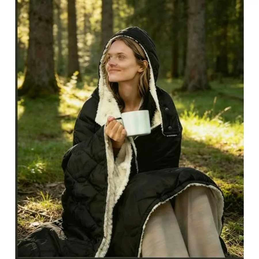 

Camping heated quilt blanket: 12V battery-powered, detachable hood, cordless wearable design, 15000 mAh battery, up to 167F, ov
