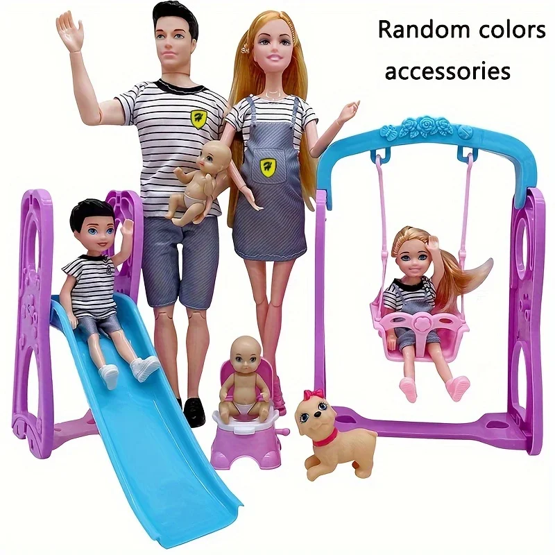 Fashion Cute Family Dolls Set Pregnant Mom Doll Have a Baby in Her Tummy 6 People With Accessories  Educational Toys for Kids