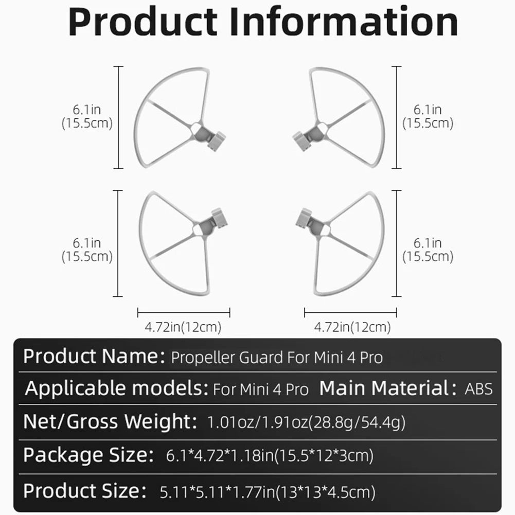 퀵 릴리스 프로펠러 가드 탈착식 프로펠러 보호대, 경량 링 블레이드 드론, DJI 미니 4 프로 드론과 호환 가능
