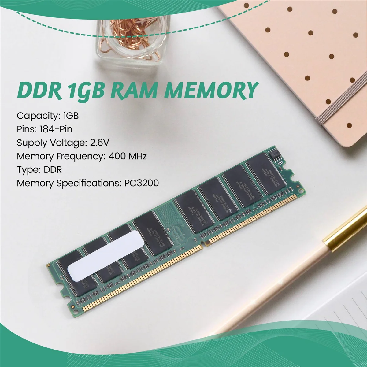 2.6V DDR 400MHz 1GB Memory 184Pins PC3200 Desktop for RAM CPU GPU APU Non-ECC CL3 DIMM Rich