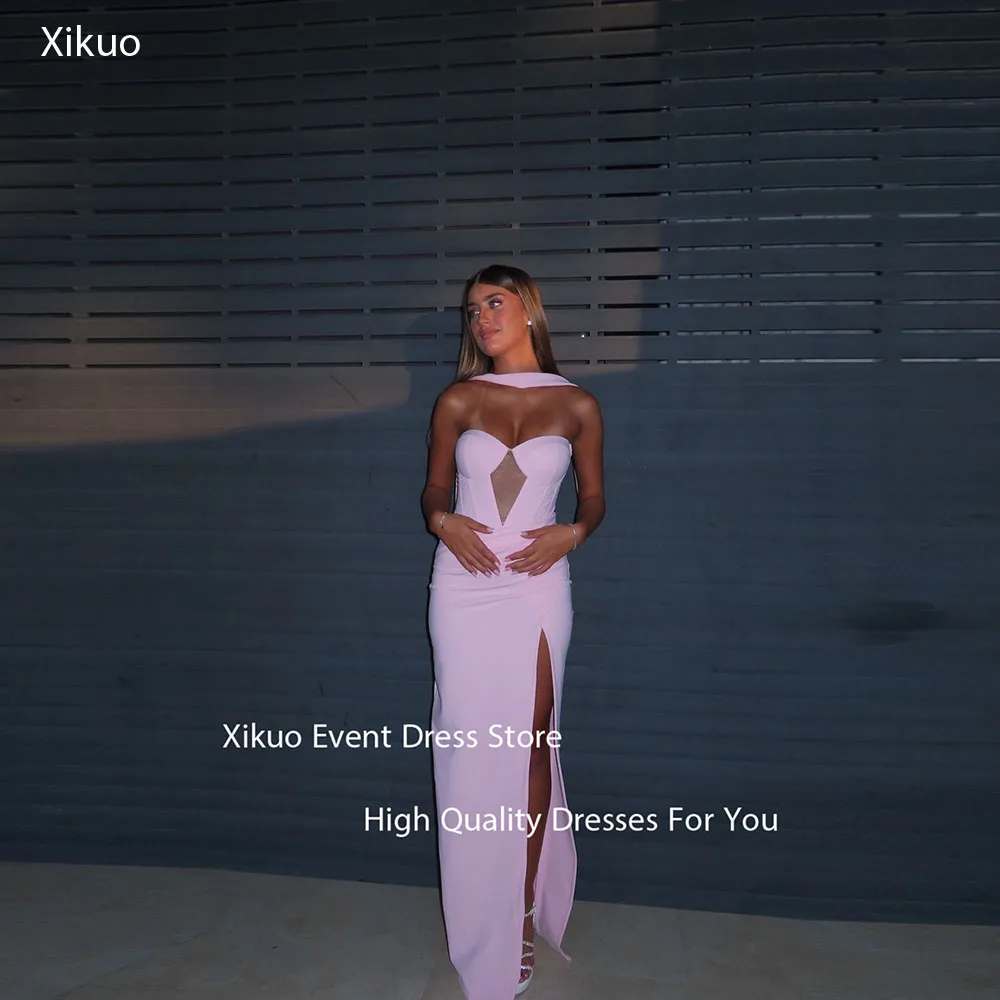 Xikuo Satin Cut Out Evening Dress Sweetheart High Side Slit Vestidos Largos Ribbons Modern Vestidos De Fiesta Mujer Customized