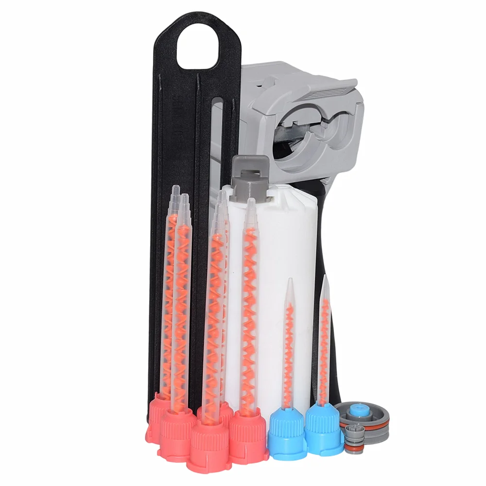 50ml AB pistola per colla 10:1 Dispenser per pistola per calafataggio con 50ml 1: 1 cartuccia vuota a doppio barilotto e Set di ugelli per miscelazione statica 7pc 10:1 AB