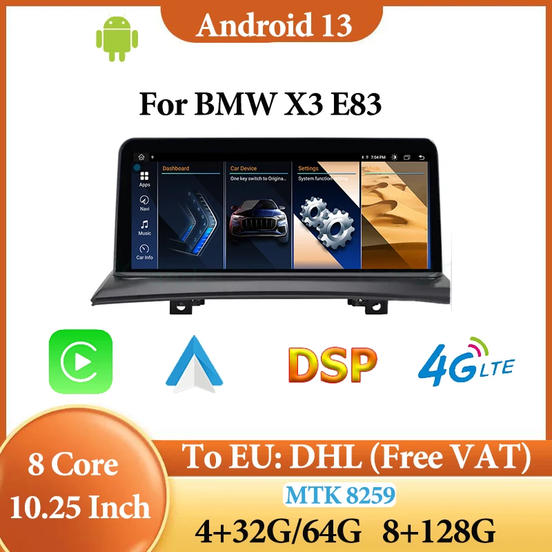 8G+128G 8 Core Android13 For Bmw X3 E83 GPS Navigation Video Player Central Multimedia Radio Stereo Carplay Screen WIFI