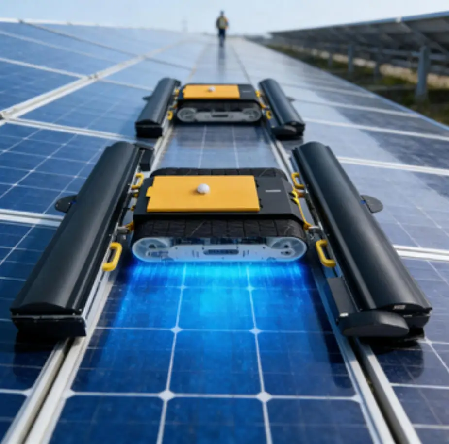 Fully Automatic Solar Panel Cleaning Robot with Remote Control All Terrain Utility Scale PV Power Plant Maintenance Wet Dry Dual