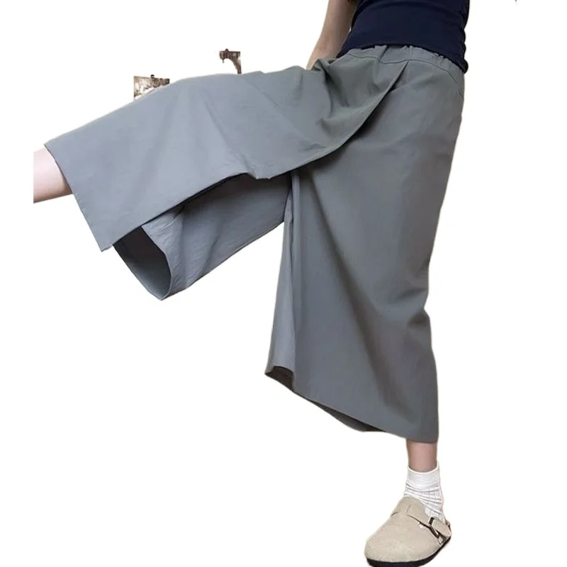 

Популярные летние брюки-кюлоты с высокой талией, висячие, повседневные свободные и тонкие широкие брюки для красивых девушек, юбка, восьмисекционные брюки-кюлоты