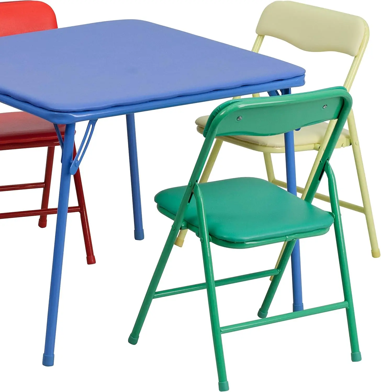 5-Piece Folding Square Table and Chairs Set for Kids, Daycare, Classroom, Multicolor Activity Furniture