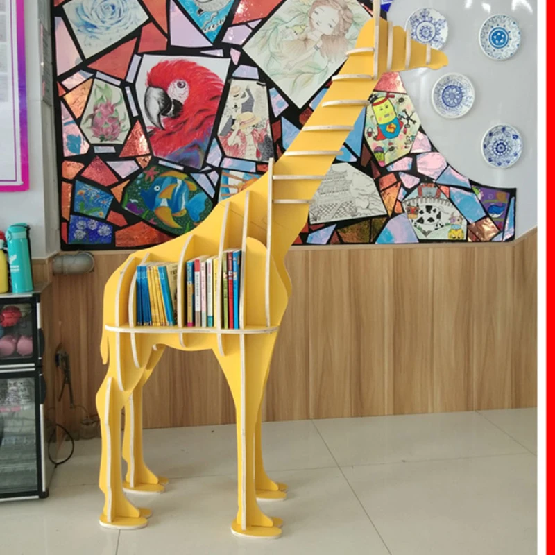 

Wooden creative bookshelf giraffe animal modeling library kindergarten picture book library school ornaments rack