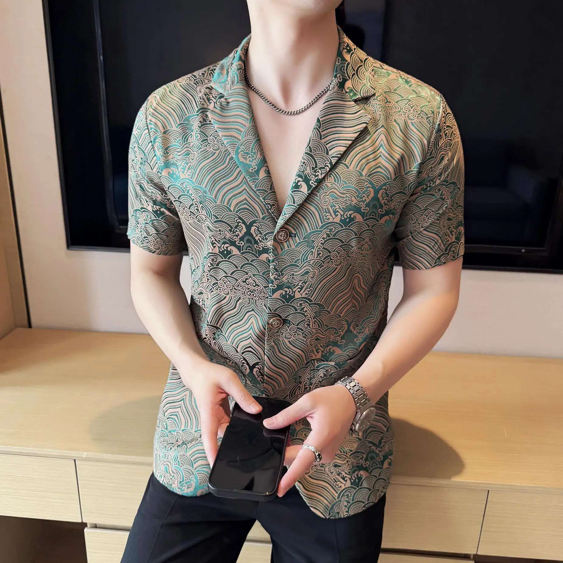 

Summer New Men's Casual Short-sleeved Suit Flower Jacket Light, Thin, Breathable And Comfortable Casual Boys' Half-sleeved Suit