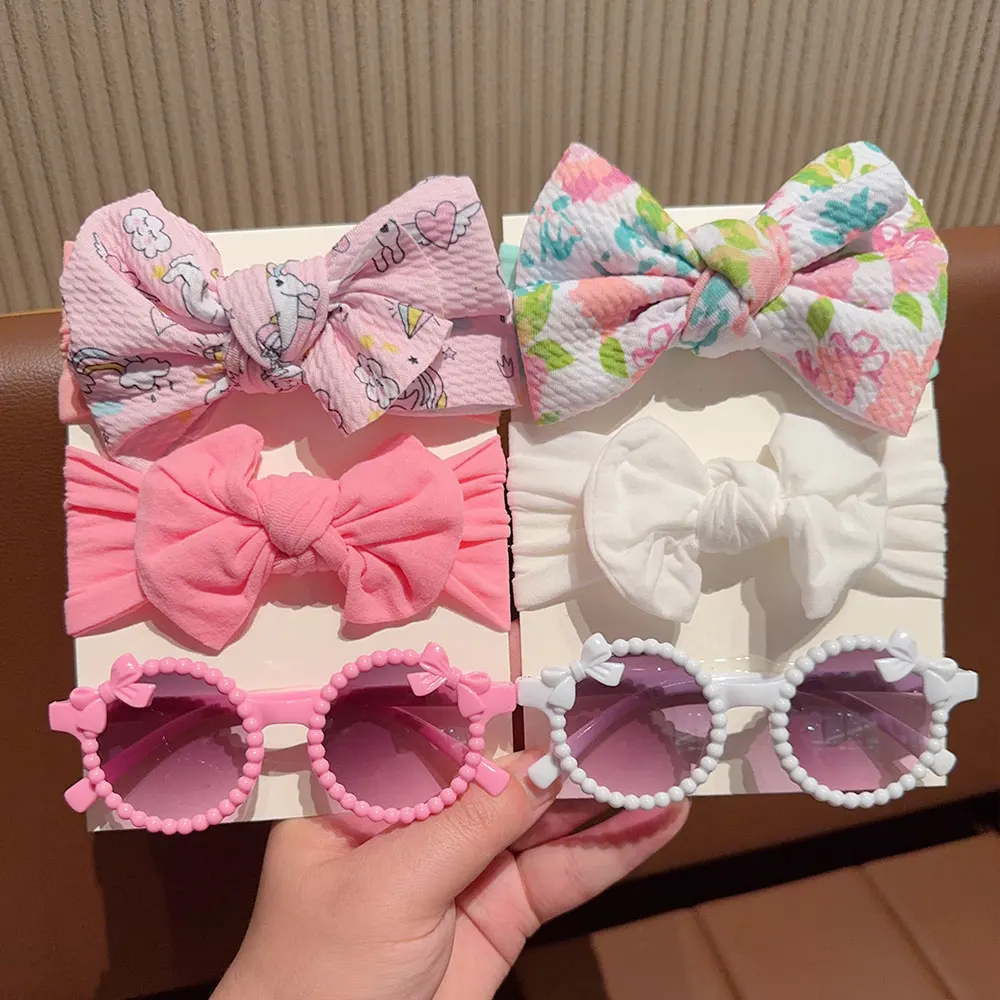 

3/6 pieces/set Sparkling Classic Bow Hair Strap with Beige Color Solid Color Hair Strap Round Fashion Glasses Glasses Hair Acces