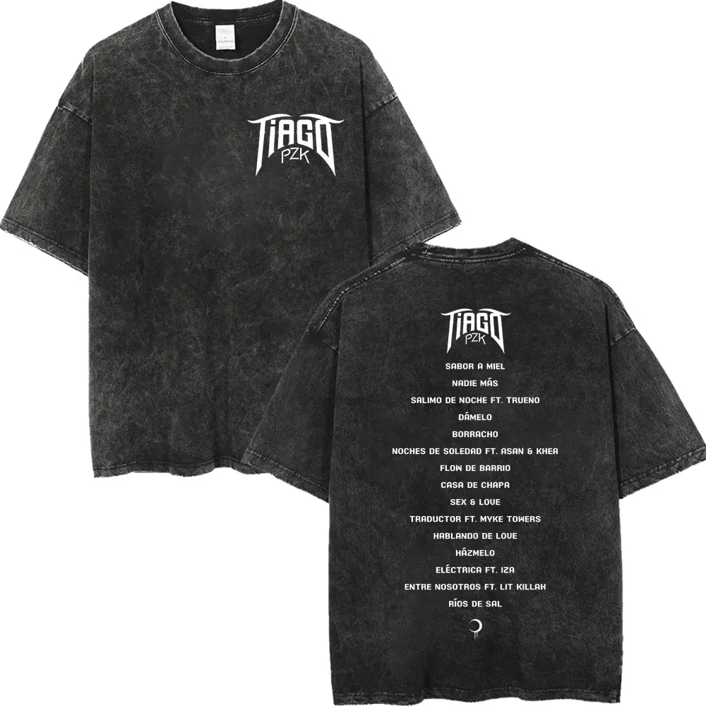 

Rapper Tiago PZK Album Print T-shirts Fashion Hip Hop Vintage Washed T-shirt Men Women Casual Loose Cotton Short Sleeve T Shirts