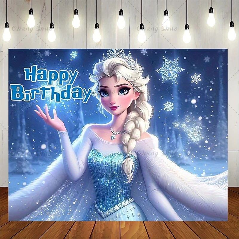 Disney Frozen Elsa Princess Backdrop Girls Birthday Party Decoration Photography Background Baby Shower Ice Snow Castle Banner