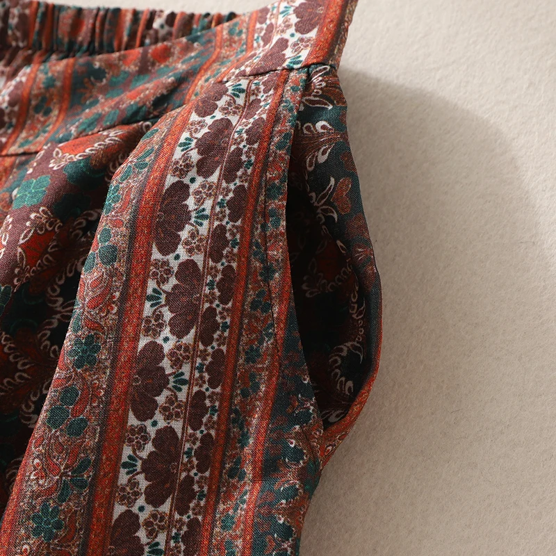 Pantaloni di lino in cotone da donna di buona qualità stile vintage cinese Pantaloni casual larghi dritti in vita elastica moda estiva femminile