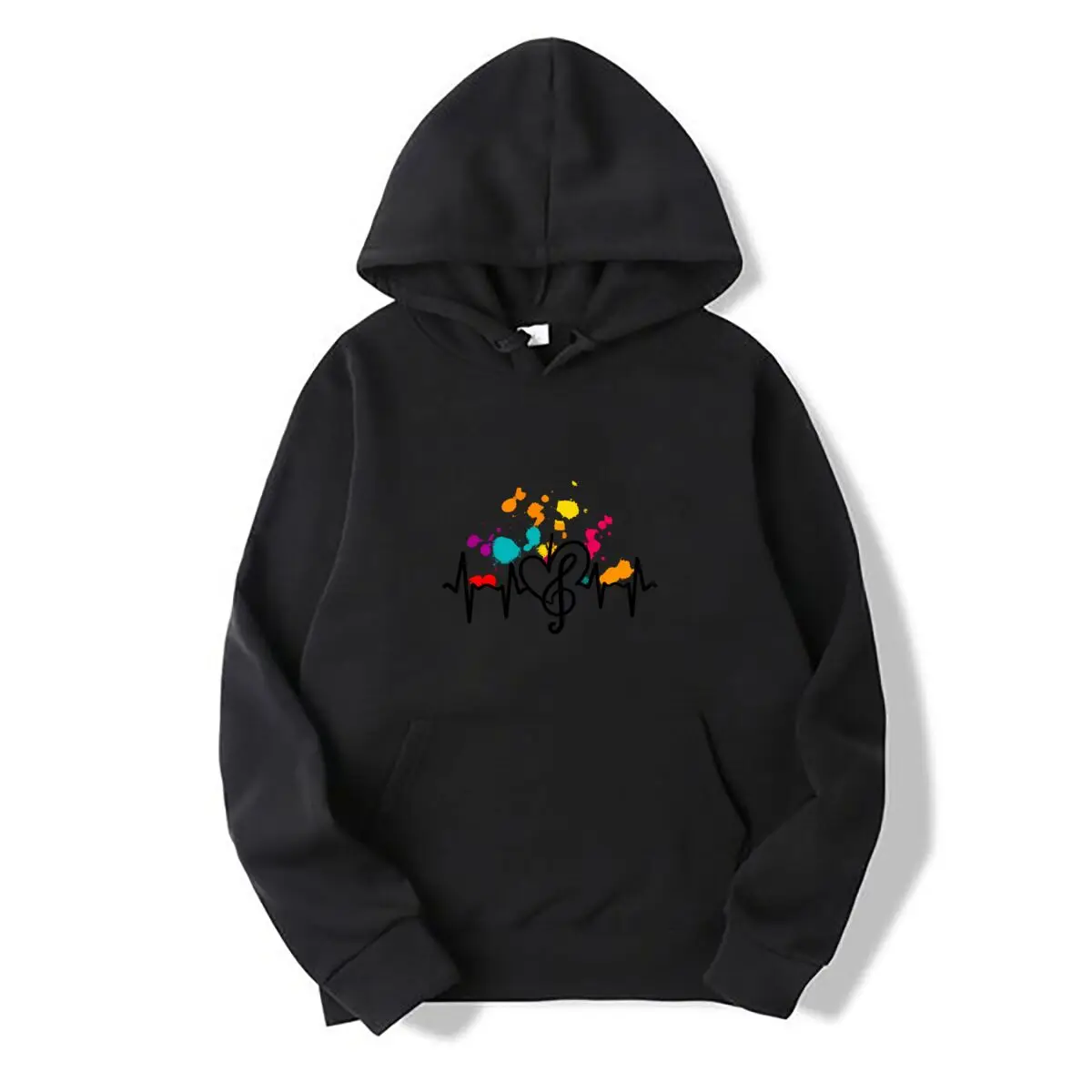 Colorful Music Note Heartbeat Heart Paint Splatter Design new men's and women's hooded sweatshirts