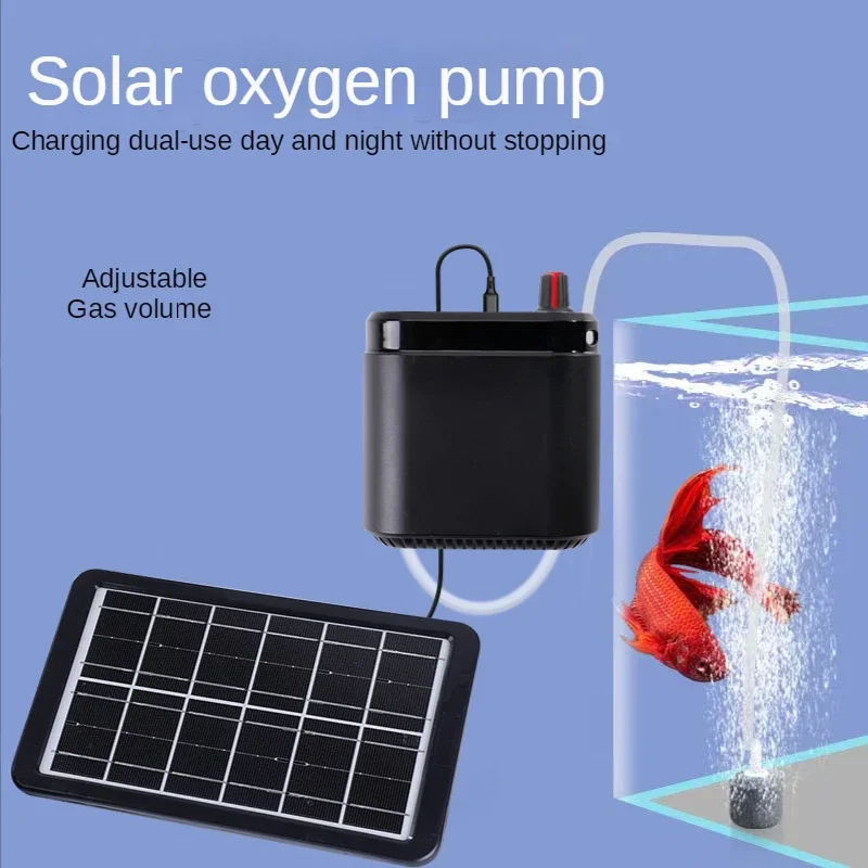 Solar Power Oxygen Pump for Aquarium Fish Tank, USB Charging, Noiseless, Outdoor Fishing, Oxygen Machine