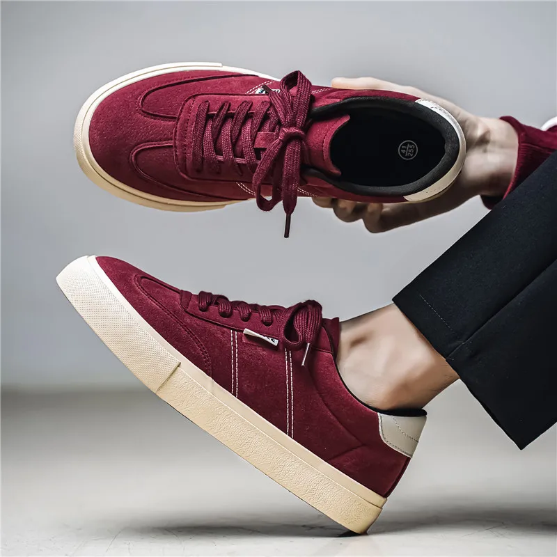 

Autumn Winter Fashion Red Vulcanized Shoes for Men Comfy Flat Shoes Trainers Men Lace-up Casual Sneakers Men Zapatillas Hombre