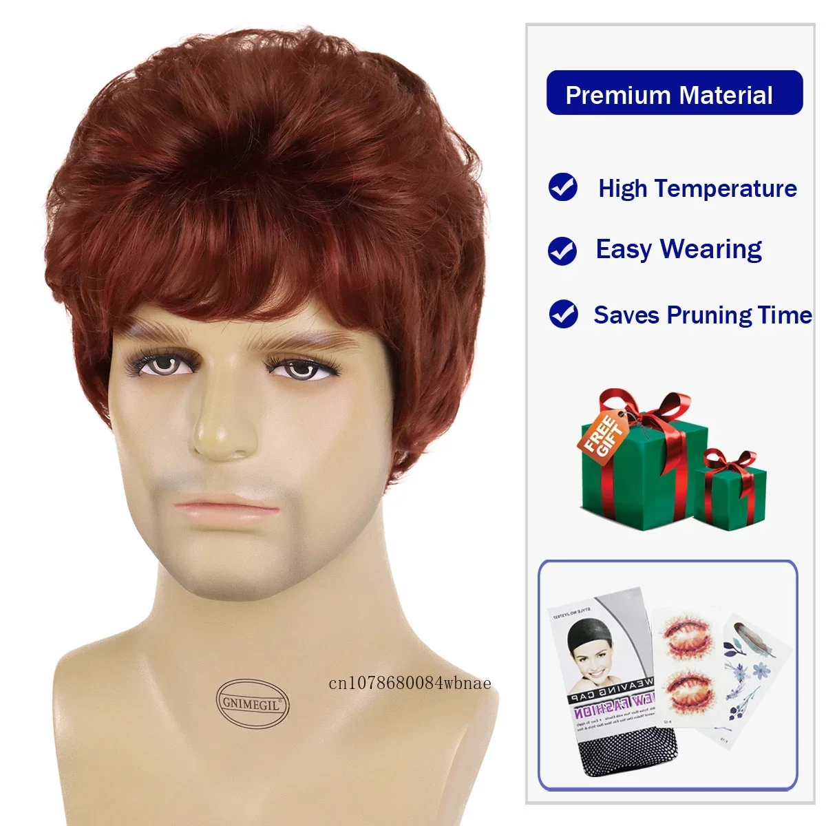 قصيرة Harcut الاصطناعية أوبورن شعر مستعار مع الانفجارات الأب شعر مستعار مقاومة للحرارة الطبيعية متموجة الأحمر الباروكات للرجال كبار السن الذكور الباروكات الاستخدام اليومي #5