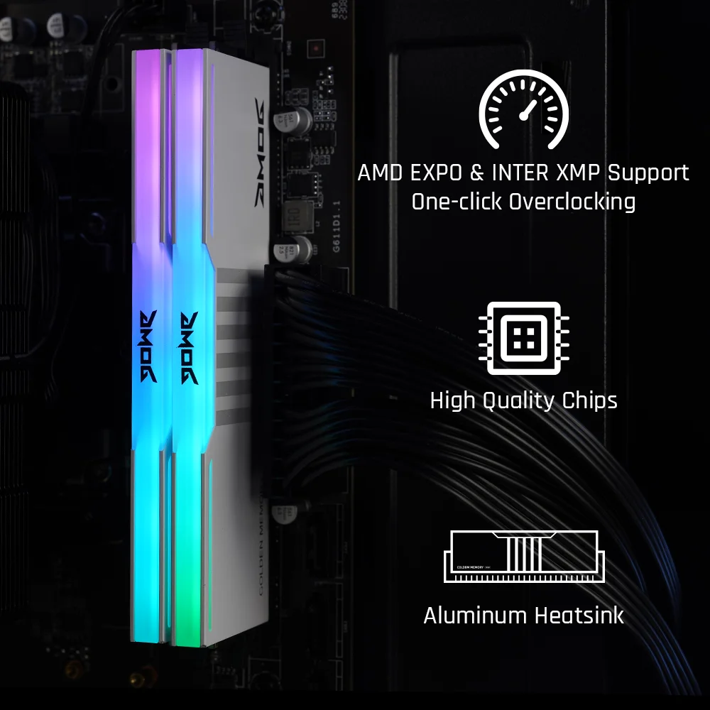 GMOG RGB RAM DDR5 Desktop 16GB 24GB 48GB 6000MHz Gaming Memoria RAM DIMM 1.1V EXPO & XMP Support Heatsink RAM Lifetime Warranty