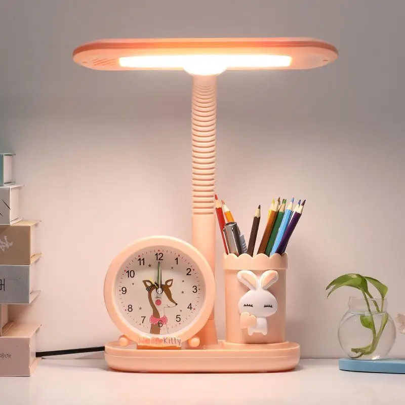 

LED Eye Protection Learning Table Lamp Desk Cartoon Cute Alarm Clock Table Bedside Table Lamp