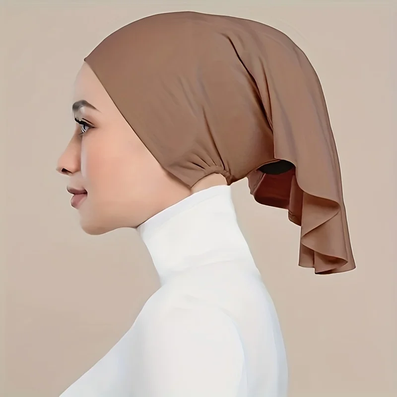 Solid Color Inner Hijab Hat Elastic Turban Causal Head Wraps Ramadan Muslim Fashion Headscarf Bandana For Women