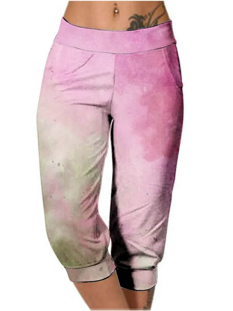 

Spring Summer Pants For Ladies Casual Calf-length Trousers Pocket Tie Dye Printing Vintage Female's Pantalones Fashion New 2024