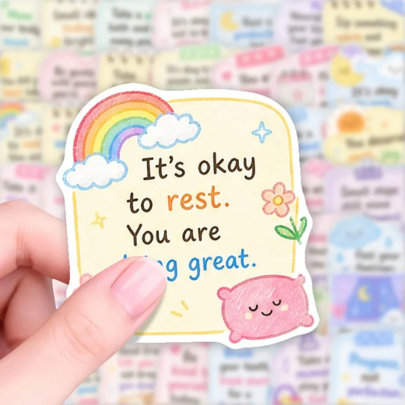 50 English Healing Positive Energy Quotes Stickers Fresh Macaron Sticky Notes Text Stickers Cute Stickers Aesthetic Stickers